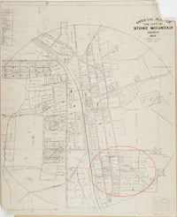 a map of a city with a red circle in the middle