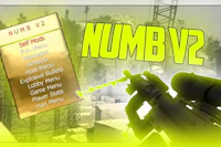 a screenshot of numb v2 with a gun in the background