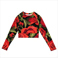 a long sleeved crop top with red roses on it