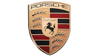 the porsche logo on a black background