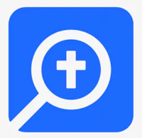 a magnifying glass icon with a cross on it