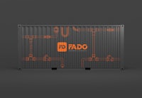 an orange and black container with the word fado on it