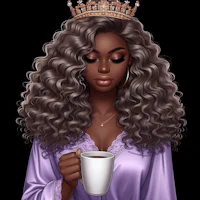 a black woman with curly hair holding a cup of coffee
