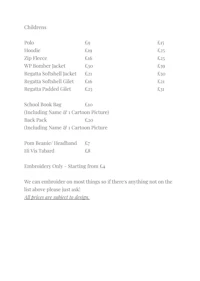 a sheet of paper with a number of items on it