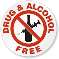 a drug and alcohol free sticker on a white background