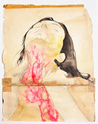 a drawing of a woman with blood on her face