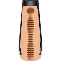 the inside of a gun with a tan handle