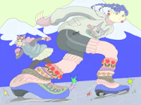 a cartoon of a girl and a boy on ice skates