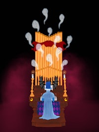 a cartoon character sitting on a throne with smoke coming out of it