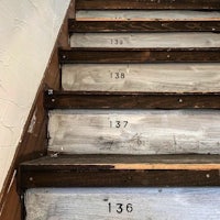 a wooden staircase with numbers on it