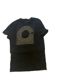 a black t - shirt with an image of a disc on it
