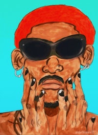 a drawing of a man wearing sunglasses and a hat