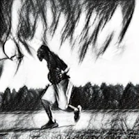 a black and white drawing of a man playing basketball