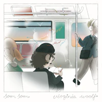 a cartoon illustration of people on a train