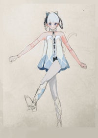 a drawing of an anime girl in a blue dress