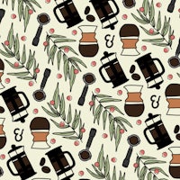 a seamless pattern with coffee mugs and leaves