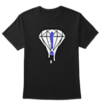 a black t - shirt with a blue diamond on it