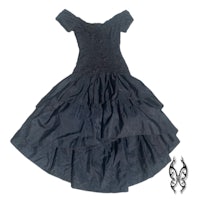 a black dress with ruffles on it