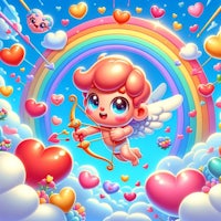 valentine's day cupid with bow and arrow in the sky
