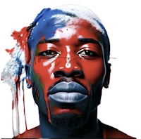 a man with blue and red paint on his face