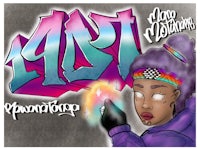 an illustration of a girl with purple hair holding a torch