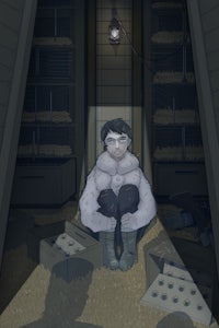 a man sitting on the floor in a dark room
