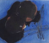 a black and blue painting with a blue background