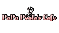 papa poola's cafe logo on a black background