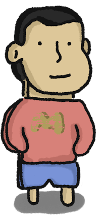 a cartoon of a man in a sweater and shorts