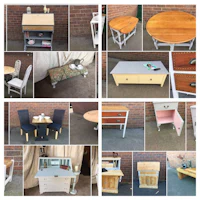 a collage of pictures showing various furniture