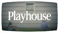 the playhouse logo with two people sitting in front of a house