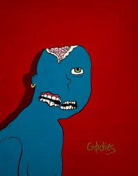 a drawing of a man with a blue face and teeth