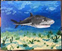 a painting of a shark in the ocean