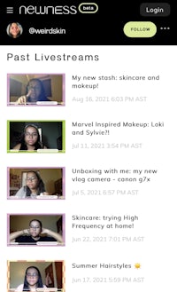 newness - past livestreams screenshot