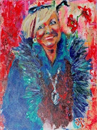 a painting of a woman wearing a fur coat