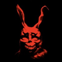an image of a bunny with red eyes on a black background