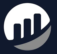 a black and white icon with a bar graph in the middle