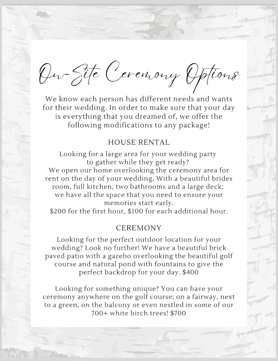 Ceremony Options information