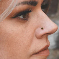 a woman wearing a gold nose piercing