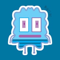 a blue monster sticker on a blue piece of paper