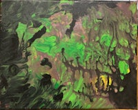a painting with green and black paint on it