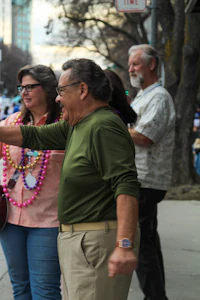 a group of people on a sidewalk