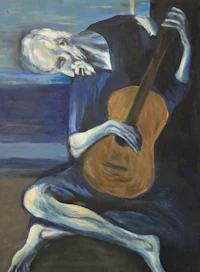 a painting of a man playing a guitar