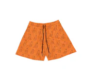 a pair of orange shorts with a black drawstring