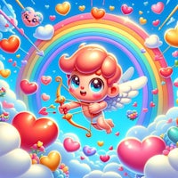 valentine's day cupid with bow and arrow in the clouds