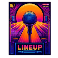 a poster with the words lineup and a microphone