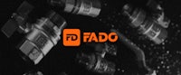 a black and orange logo with the word fado