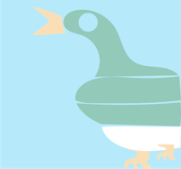 a green and white duck with a long beak