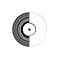 a black and white cd on a black background