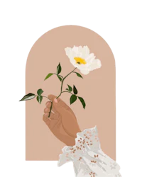 an illustration of a hand holding a white flower